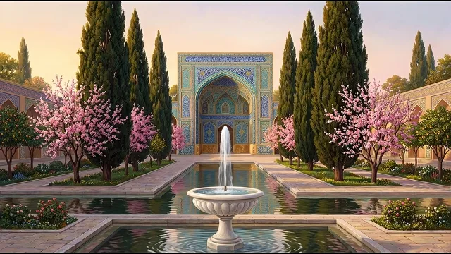 Garden Fountain at Isfahan — Safavid Persian Painting
