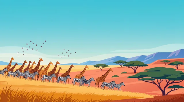 Crossing the Savanna — Flat-Vector Illustration