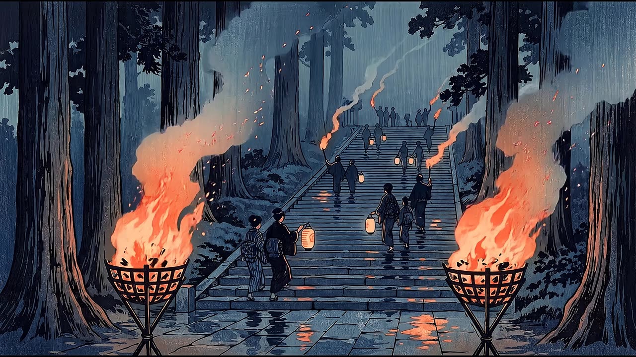 Night Fire Festival at the Shrine — a still from the animation