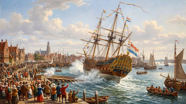 The Ship Launch — Dutch Golden Age Marine Painting