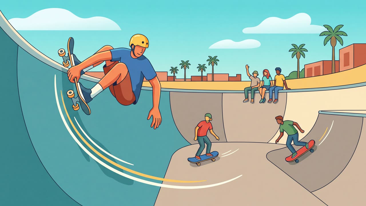 The Skatepark Bowl — a still from the animation