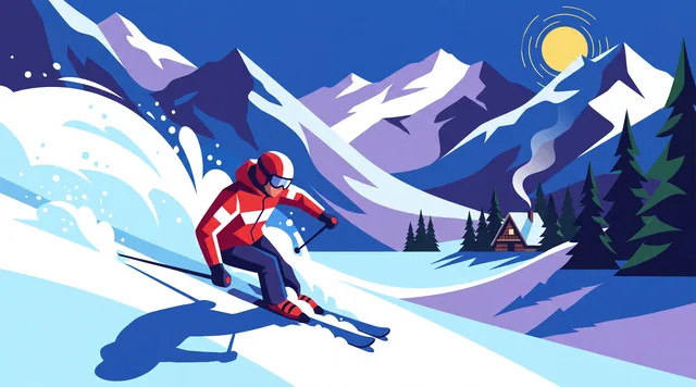 The Ski Descent — Contemporary Alpine Illustration
