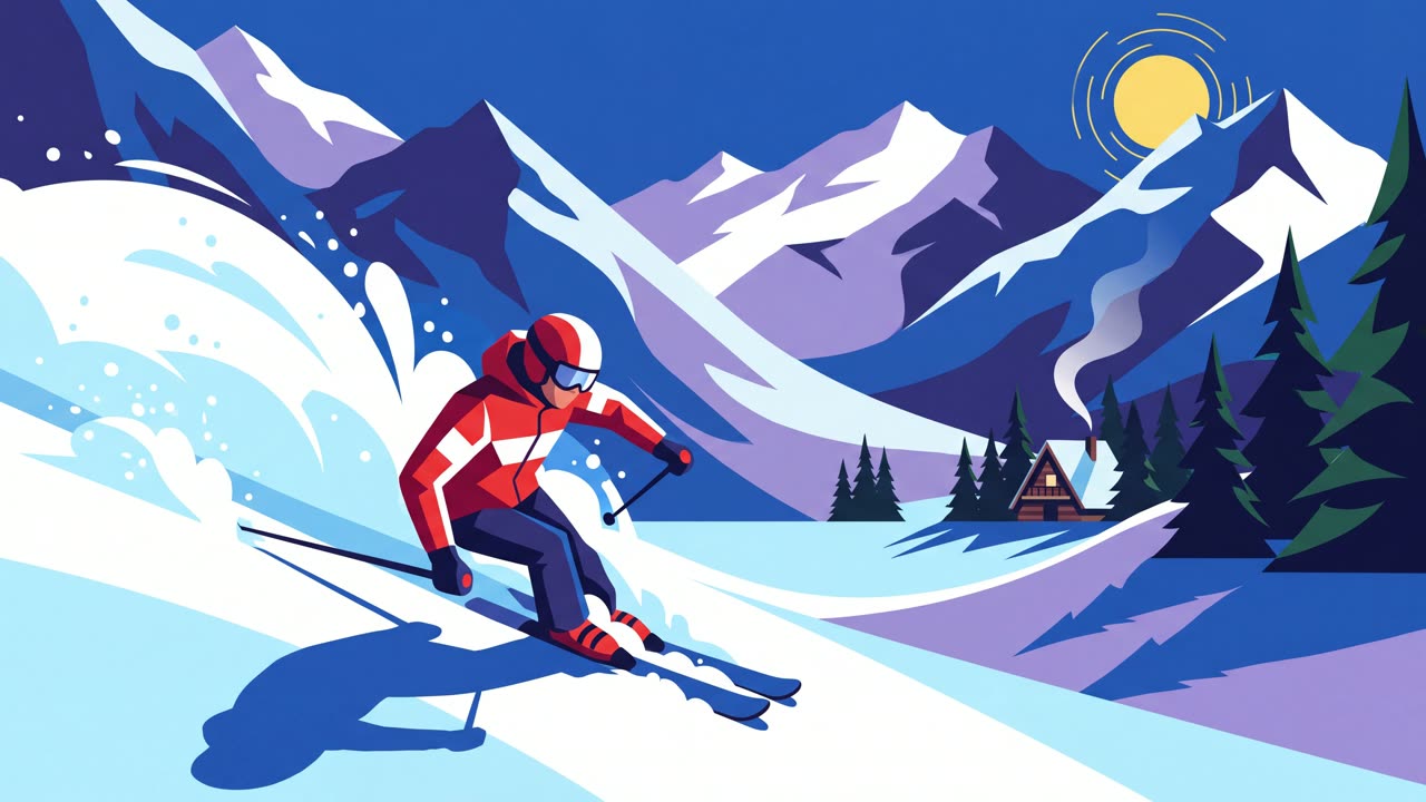 The Ski Descent — a still from the animation