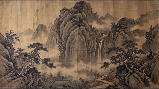 Misty Peaks and Waterfall — Song Dynasty Landscape