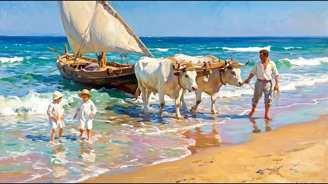 Hauling the Boat Ashore — Spanish Luminism