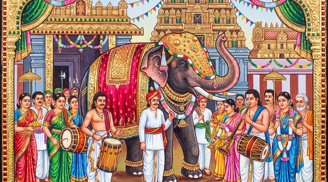The Temple Elephant Festival — Tanjore Painting