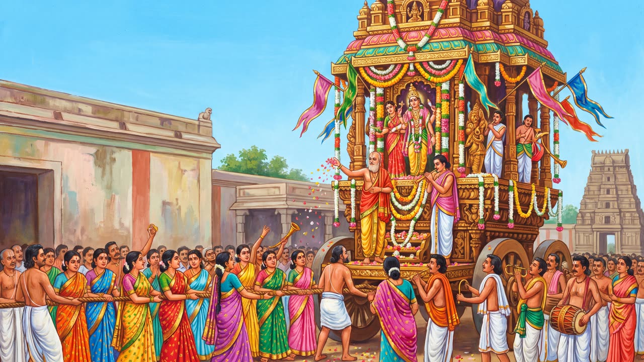 The Temple Chariot Festival — a still from the animation