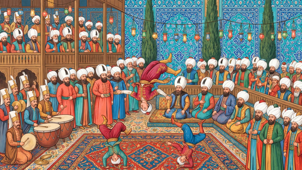 The Festival Acrobats — a still from the animation