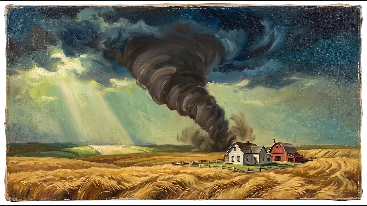 Tornado over the Plains — a still from the animation