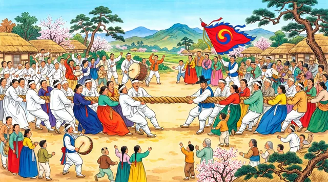 The Tug of War — Joseon Genre Painting