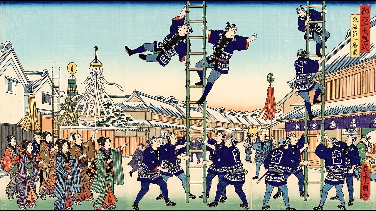 Firemen's New Year Festival — a still from the animation