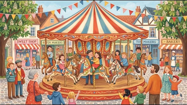 The Village Carousel — Storybook Illustration